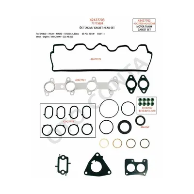Motor Üst Takım Contası Doblo 1.9D Skc Sız Skt Keçeli+ Subap Lastikli