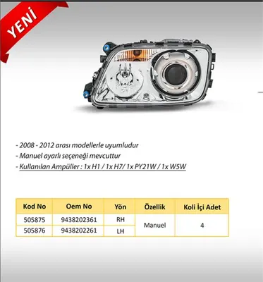 FAR KOMPLE MERCEKLI SAG MANUEL – HALOJEN AMPULLU MERCEDES ACTROS MP3 (2008-2014) 