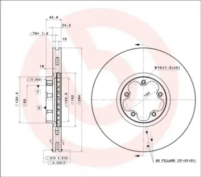 ÖN FREN AYNASI TRANSİT V184 00 ARKADAN ÇEKİŞLİ 294×24.5x5DLxHAVALI