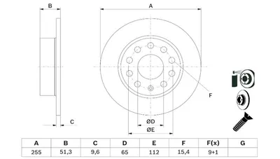 FREN DISKI ARKA (5D 255 MM) AUDI A3 SKODA OCTAVIA SEAT TOLEDO VOLKSWAGEN CADDY III GOLF V 04 -