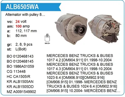 ALTERNATÖR NL1R28V15100A ATEGO-ATEGOII-AXORII-CİTARO-CİTO-CONECTO-ECONİC-INTEGROII-INTOURO-O345-SER