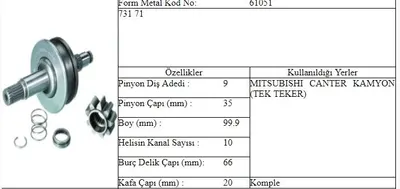 MARS DISLISI 9 DIS MITSUBISCHI CANTER TEK TEKER