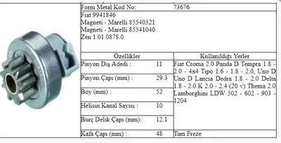 MARŞ DİŞLİSİ DOBLO 1.9 BRAVA TEMPRA UNO 11T MARELLI