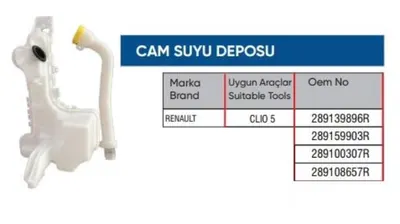 CAM YIKAMA SU DEPOSU 289139896R CLIO V