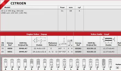 SUBAP EMME+EKSOZ IN-4 EX-4 CITROEN C5 II 1.6HDI 2005-> C5 2.0HPI 8V   ####