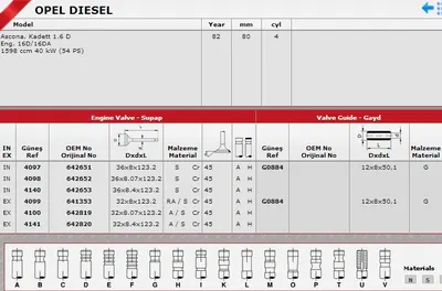 SUBAP EMME EGZOZ OPEL ASCONA D 1.6 STANDART IN-4/EX-4