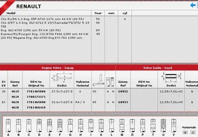 Subap Takımı Emme + Egzoz Megane, Clio, R 9, R 19 1.4 - 1.6 8V Enjektörlü