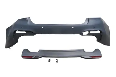 (YENİ ÜRÜN!!!)BMW 5 SERI- G30- 17/20; ARKA TAMPON ASTARLI (ÇEKÇ KAPAKLI/KARLIKLI/BRAKETLİ/SENSÖR DELİKLİ) (M-TECH)