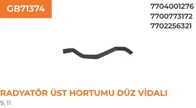 RADYATÖR ÜST HORTUMU DÜZ VİDALI R9
