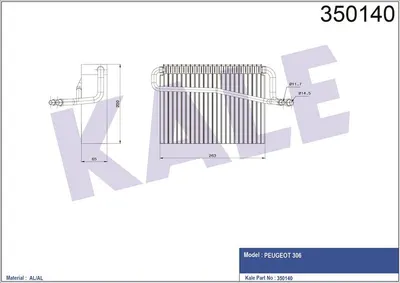 EVAPORATOR PEUGEOT 1.1 1.4 1.6 1.8 2.0 1.9D/TD 1.8/2.0 16V 2.0HDI 93<02 BRAZING AL/AL 200X263X65   ####