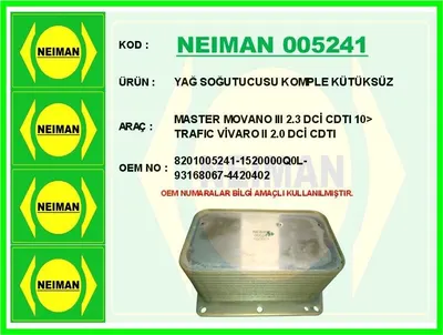 YAĞ SOĞUTUCUSU KOMPLE KÜTÜKSÜZ MASTER MOVANO III 2.3 DCİ CDTI 10> TRAFIC VİVARO II 2.0 DCİ CDTI