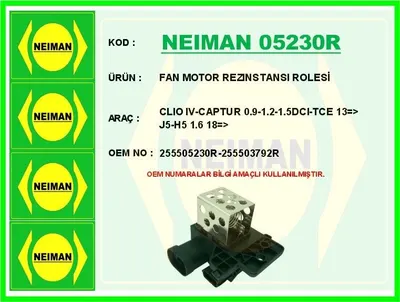 FAN MOTOR REZİNSTANSI ROLESİ CLIO IV CAPTUR 0.9 1.2 1.5 DCI TCE 13> J5 H5 1.6 18>