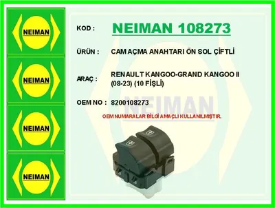CAM AÇMA ANAHTARI ÖN SOL ÇİFTLİ KANGOO GRAND KANGOO II (08-23) (10 FİŞLİ)