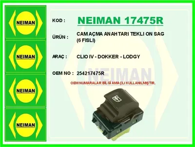 CAM AÇMA ANAHTARI TEKLI ON SAG (6 FISLI) CLIO IV - DOKKER - LODGY