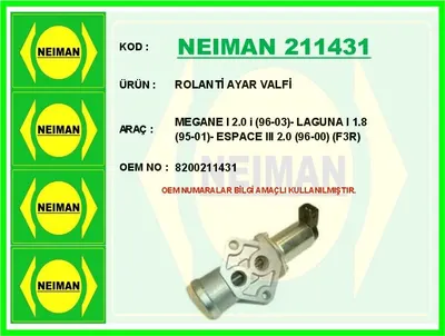 ROLANTI AYAR VALFI MEGANE I 20 I 9603  LAGUNA I 18 9501  ESPACE III 20 9600 F3R