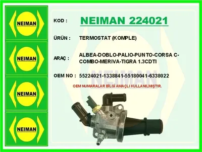 TERMOSTAT (KOMPLE) ALBEA DOBLO PALIO PUNTO CORSA C COMBO MERIVA TIGRA 1.3CDTI