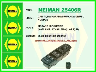 CAM AÇMA KAPAMA KUMANDA GRUBU KOMPLE MEGANE IIIFLUENCE KATLANIR AYNALI ARAÇLAR IÇIN