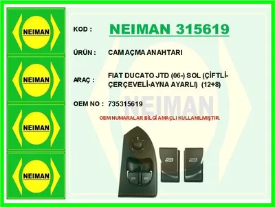 CAM AÇMA ANAHTARI FIAT DUCATO JTD 06- SOL ÇİFTLİ-ÇERÇEVELİ-AYNA AYARLI 12 8