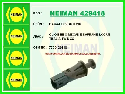 BAGAJ ISIK BUTONU CLIO II-BBO MEGANE SAFRANE LOGAN THALIA TWINGO