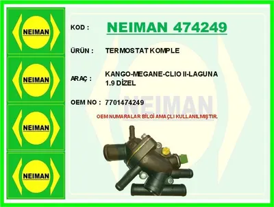 TERMOSTAT KOMPLE KANGOMEGANECLIO IILAGUNA 19 DIZEL