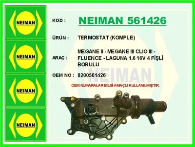 TERMOSTAT (KOMPLE) MEGANE II MEGANE III CLIO III FLUENCE LAGUNA 1.6 16V 4 FİŞLİ BORULU