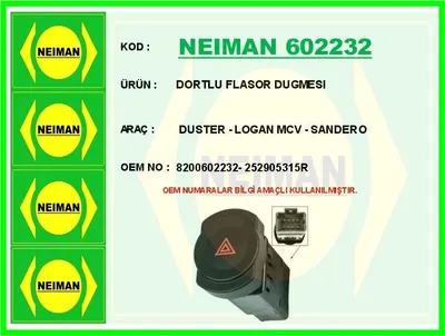 DORTLU FLASOR DUGMESI DUSTER - LOGAN MCV - SANDERO 8200602232-252905315R