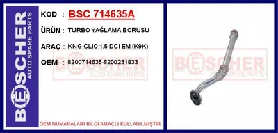 TURBO YAĞLAMA BORUSU KNG-CLIO 1.5 DCI EM (K9K) ALÜMİNYUM BORU