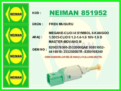 FREN MUSURU MEGANE CLIO I-II SYMBOL II KANGOO 1.5DCI CLIO II 1.2-1.4-1.6 16V-1.9 D MASTER MOVANO III